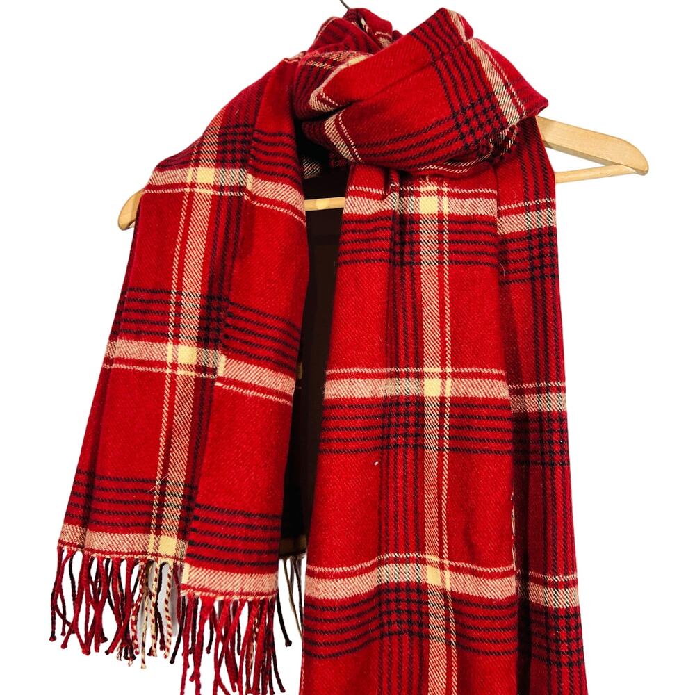 Madewell Plaid Fringe Scarf Winter Accessory Wrap Red Black